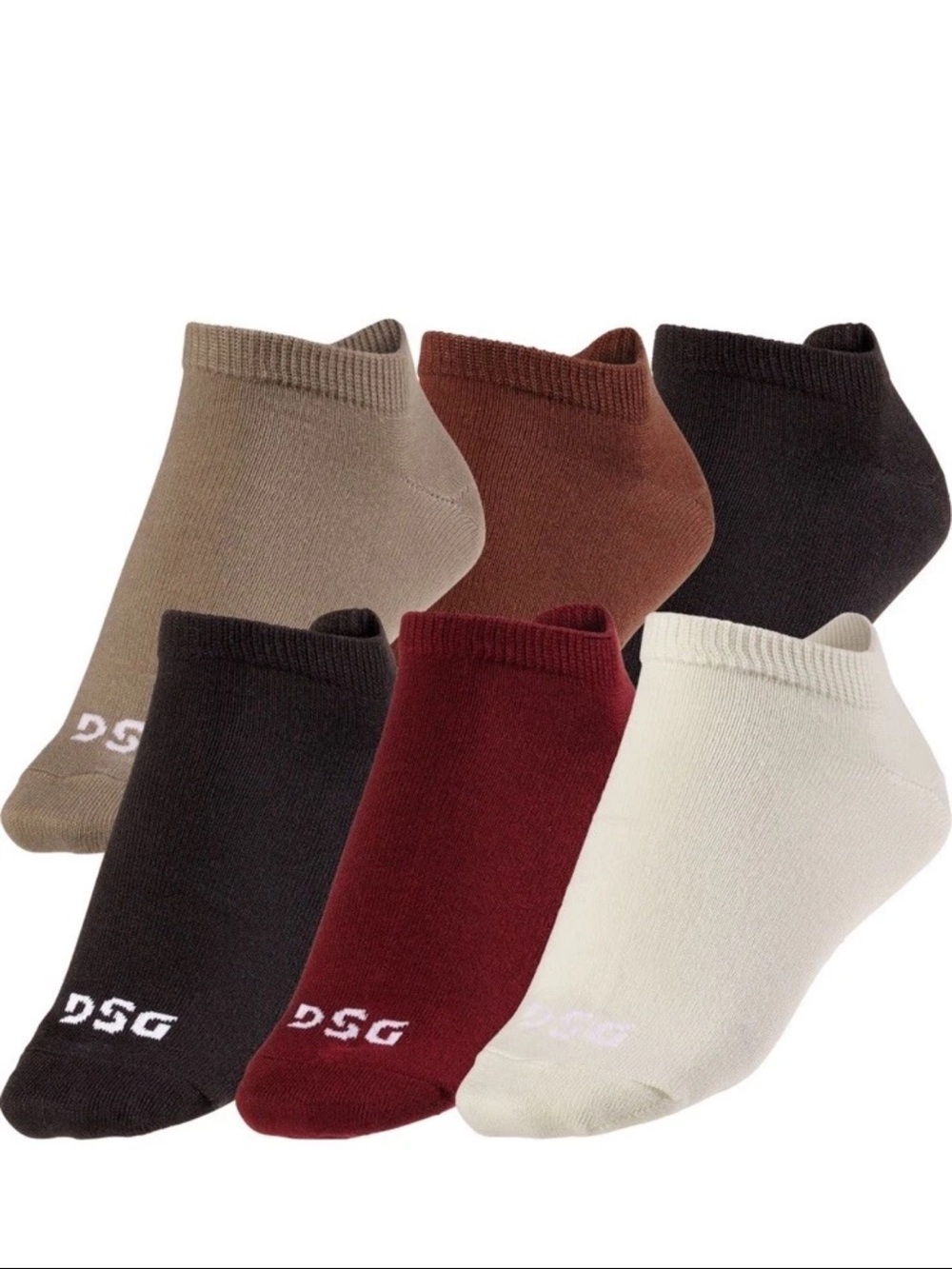 NWT DSG 6 pair Low-Cut Socks - Black, Brown, Tan, Burgundy, Cream